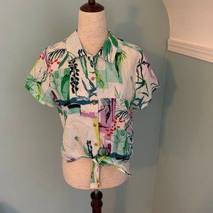 Sigrid Olsen 100% Linen Retro Tie Front Shirt